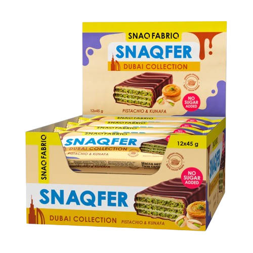 SNAQ FABRIQ Glazed Wafer Bar Pistachio kunafa box 12 pcs