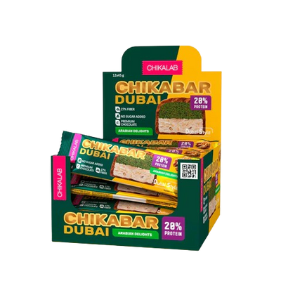 CHIKALAB DUBAI Chocolate-coated Protein bar Walnut with  Pistachio and crispy dough box 12 pc