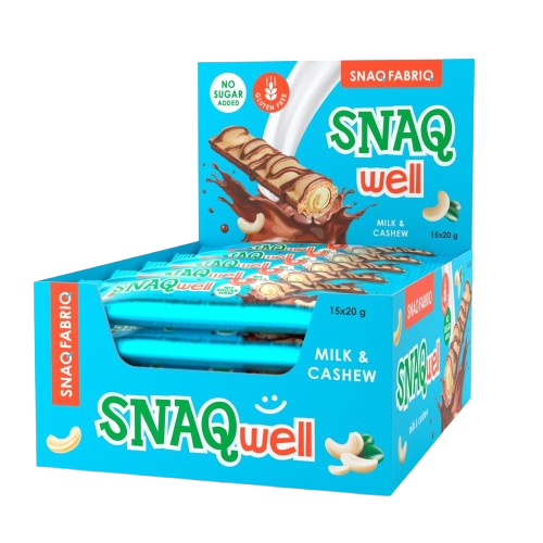 SNAQ FABRIQ Chocolate milk cashew bars (waffles) without sugar Snaq well box 15 pcs