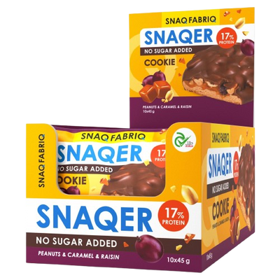 SNAQER Protein Cookie with Carmel, Peanuts and Raisins box 10 pcs