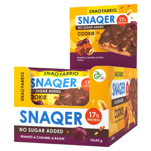 SNAQER Protein Cookie with Carmel, Peanuts and Raisins box 10 pcs