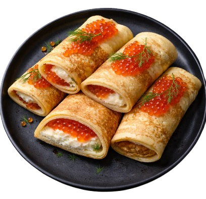 Blini with Red Caviar and Cream Cheese