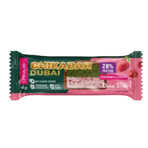 CHIKALAB DUBAI Chocolate-coated Protein bar Raspberry with pistachio and crispy dough