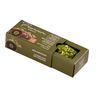 BUCKWHEAT MILK CHOCOLATE COVERED DATE WITH PISTACHIO