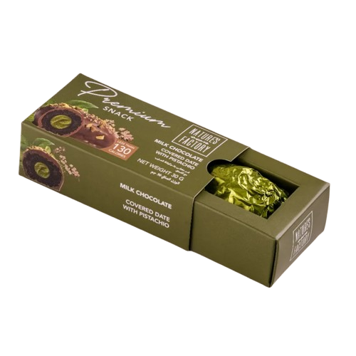 BUCKWHEAT MILK CHOCOLATE COVERED DATE WITH PISTACHIO