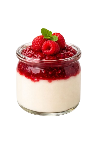 Homemade panna cotta with raspberry