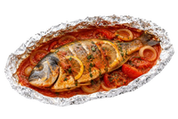Baked Dorado in Foil in Tomato Sauce