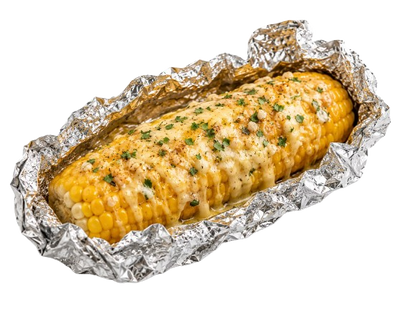 Baked Sweet Corn With Cheese and Garlic in Foil