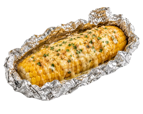 Baked Sweet Corn With Cheese and Garlic in Foil