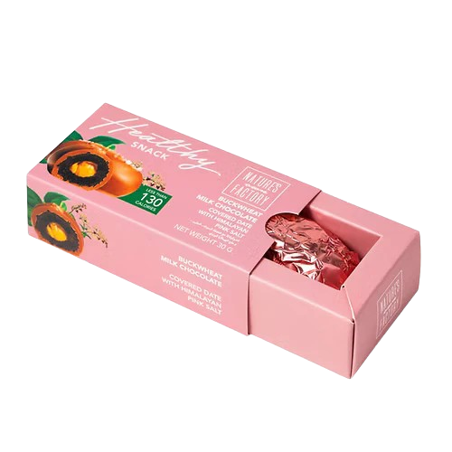 BUCKWHEAT MILK CHOCOLATE COVERED DATE WITH HIMALAYAN PINK SALT