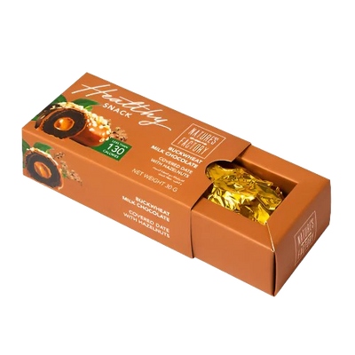 BUCKWHEAT MILK CHOCOLATE COVERED DATE WITH HAZELNUTS